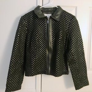 Suede Leather Weave Zipper Jacket